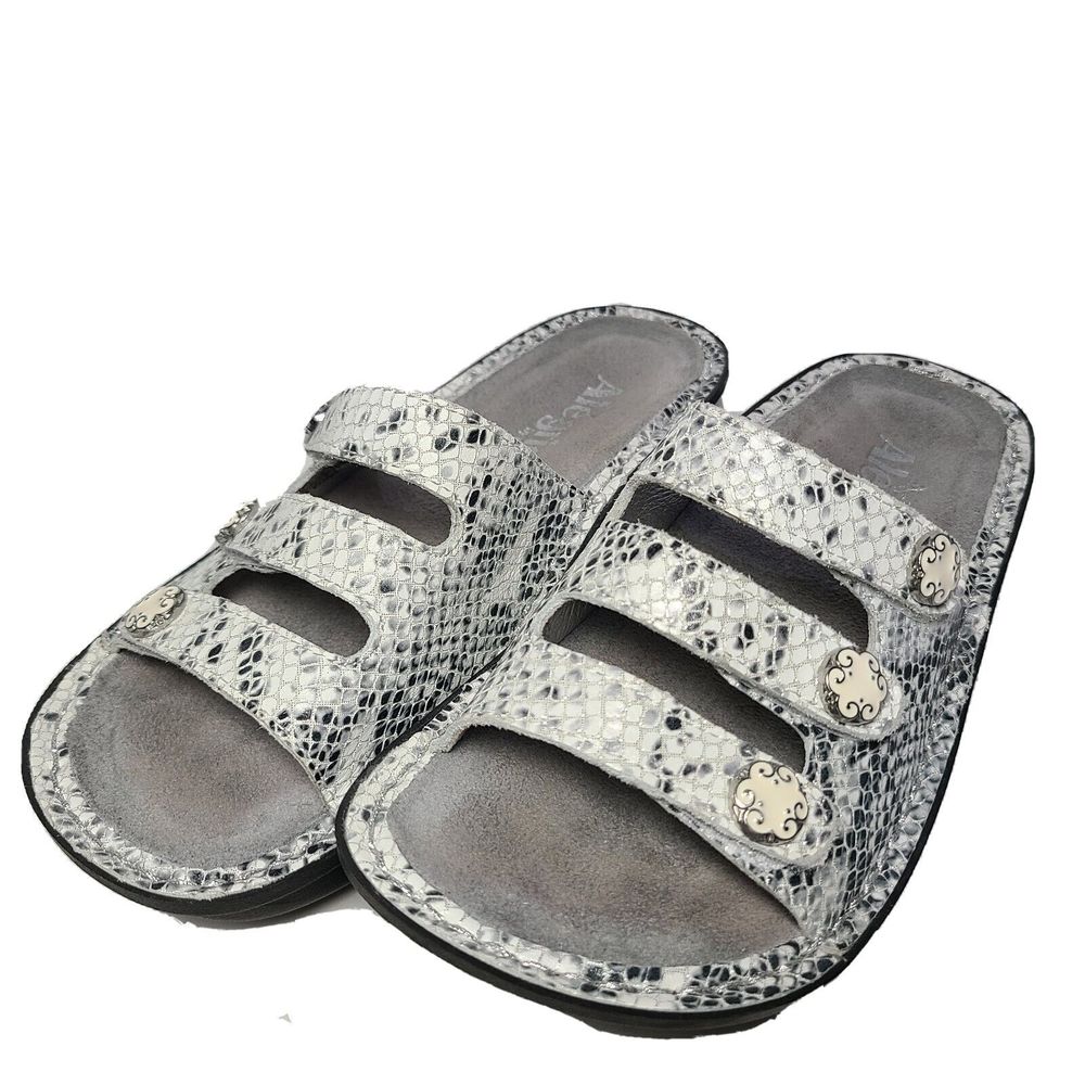 Alegria Fiona Strap Sandal FIO-757 White Gray Silver Reptile Print US 5 EUR 35